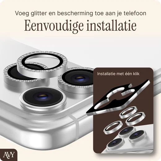 AVY iPhone 12 Pro / 11 Pro / 11 Pro Max Camera Protector Rings Diamant Zilver afbeelding 4