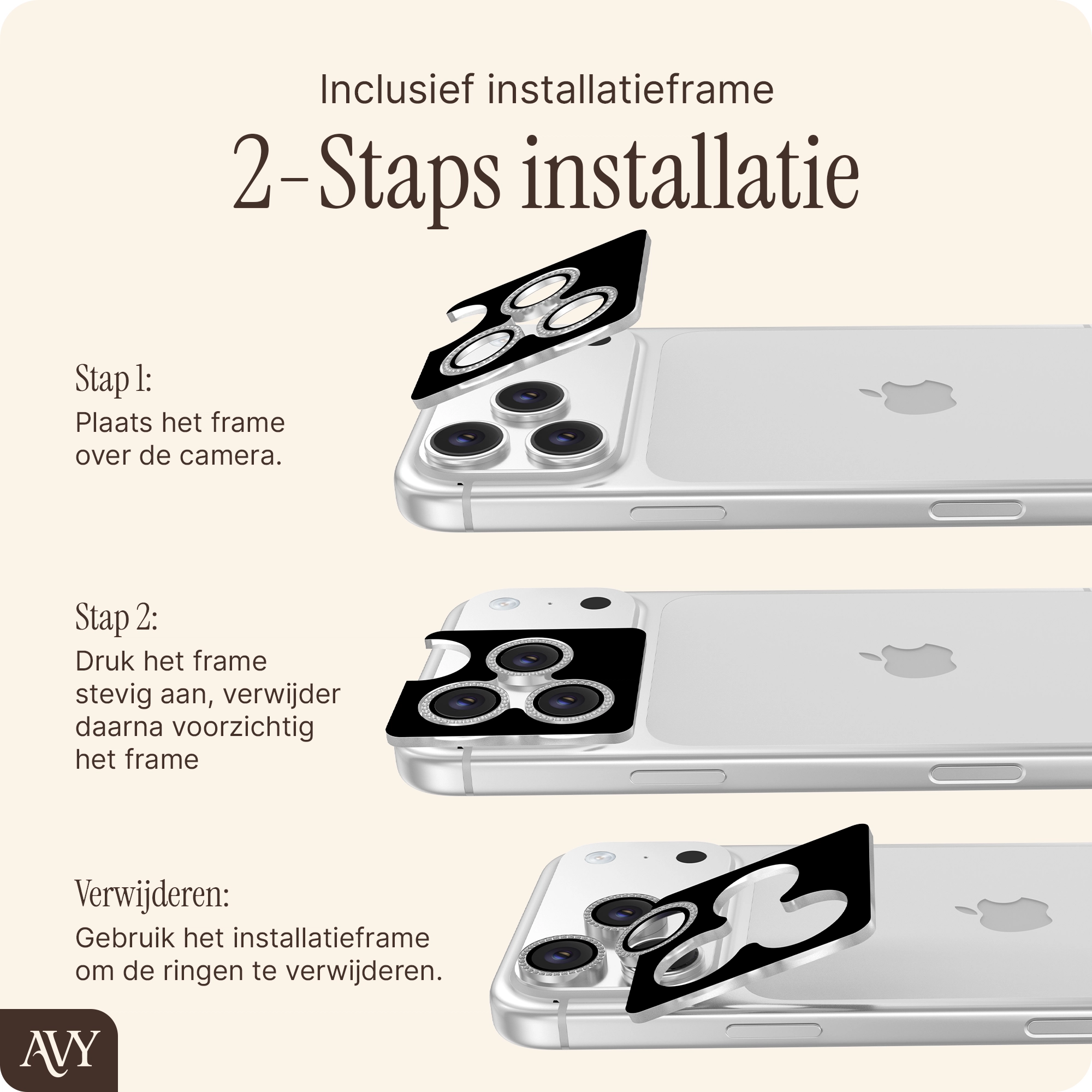 AVY iPhone 12 Pro / 11 Pro / 11 Pro Max Camera Protector Rings Diamant Zilver afbeelding 2
