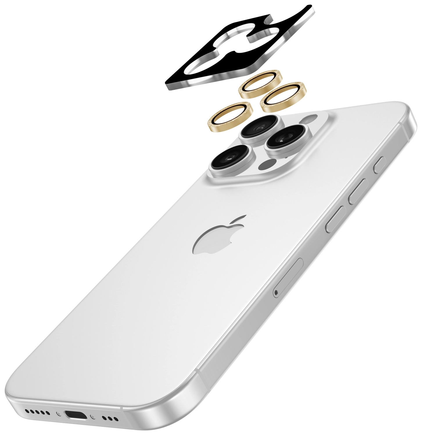 AVY Apple iPhone 13 Pro / 13 Pro Max Camera Lens Protector Rings Glitter Goud afbeelding 2
