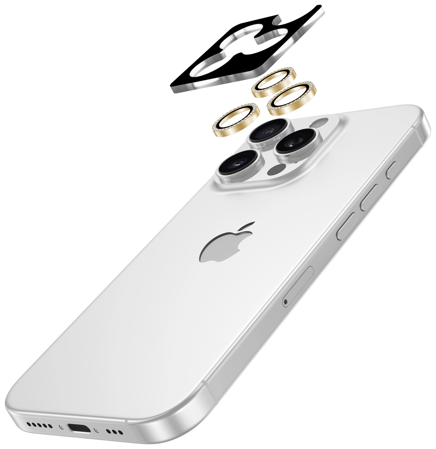 AVY Apple iPhone 13 Pro / 13 Pro Max Camera Lens Protector Rings Diamant Goud afbeelding 2