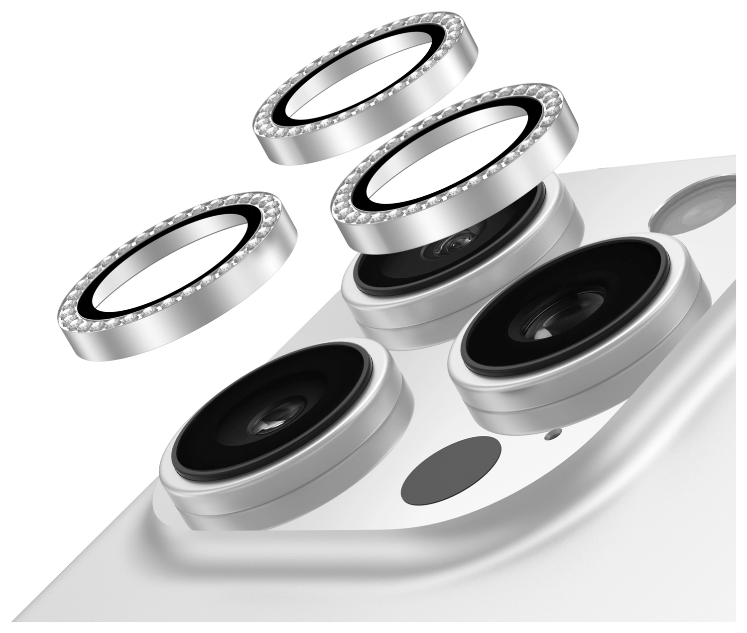 AVY Apple iPhone 12 Pro Max Camera Lens Protector Rings Diamant Zilver afbeelding 1