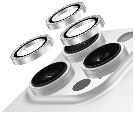 AVY Apple iPhone 12 Pro Max Camera Lens Protector Rings Diamant Zilver afbeelding 1