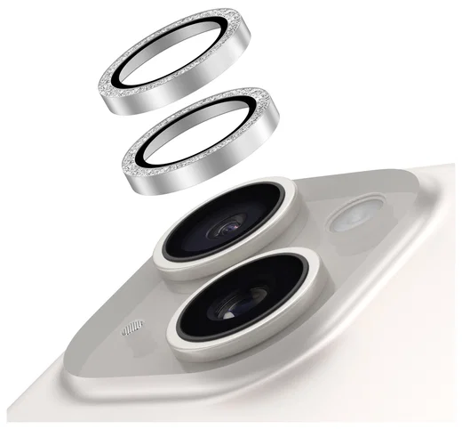 AVY Apple iPhone 14 / 14 Plus Camera Lens Protector Rings Glitter Zilver afbeelding 1