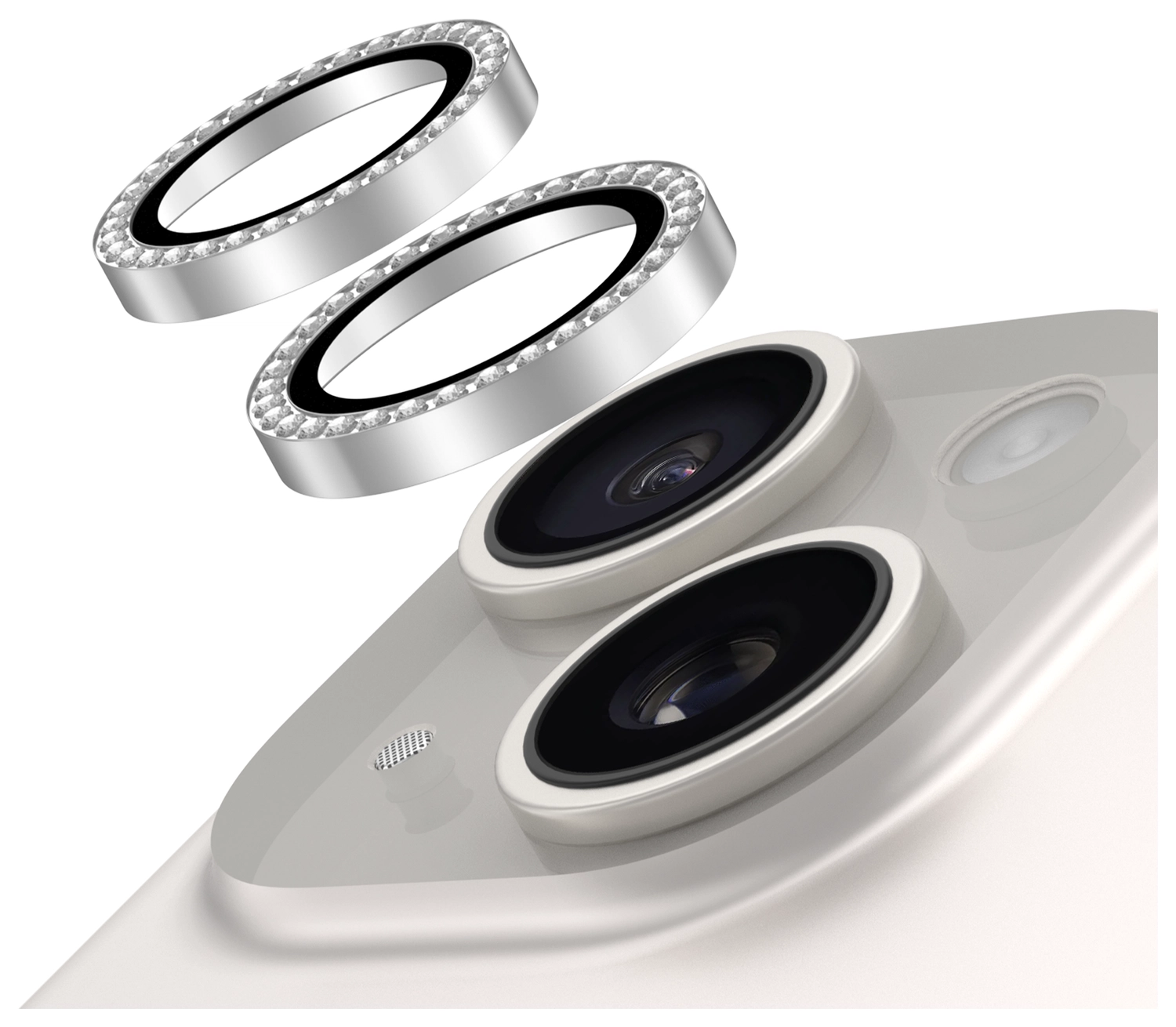 AVY Apple iPhone 14 / 14 Plus Camera Lens Protector Rings Diamant Zilver afbeelding 1