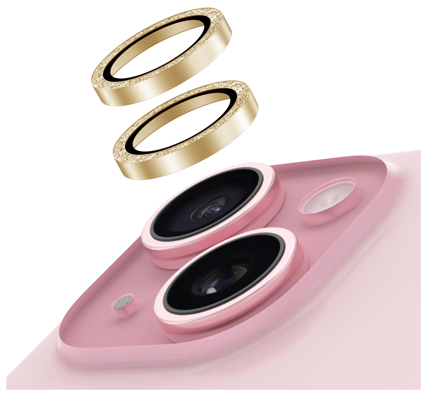 AVY Apple iPhone 15 / 15 Plus Camera Lens Protector Rings Glitter Goud afbeelding 1