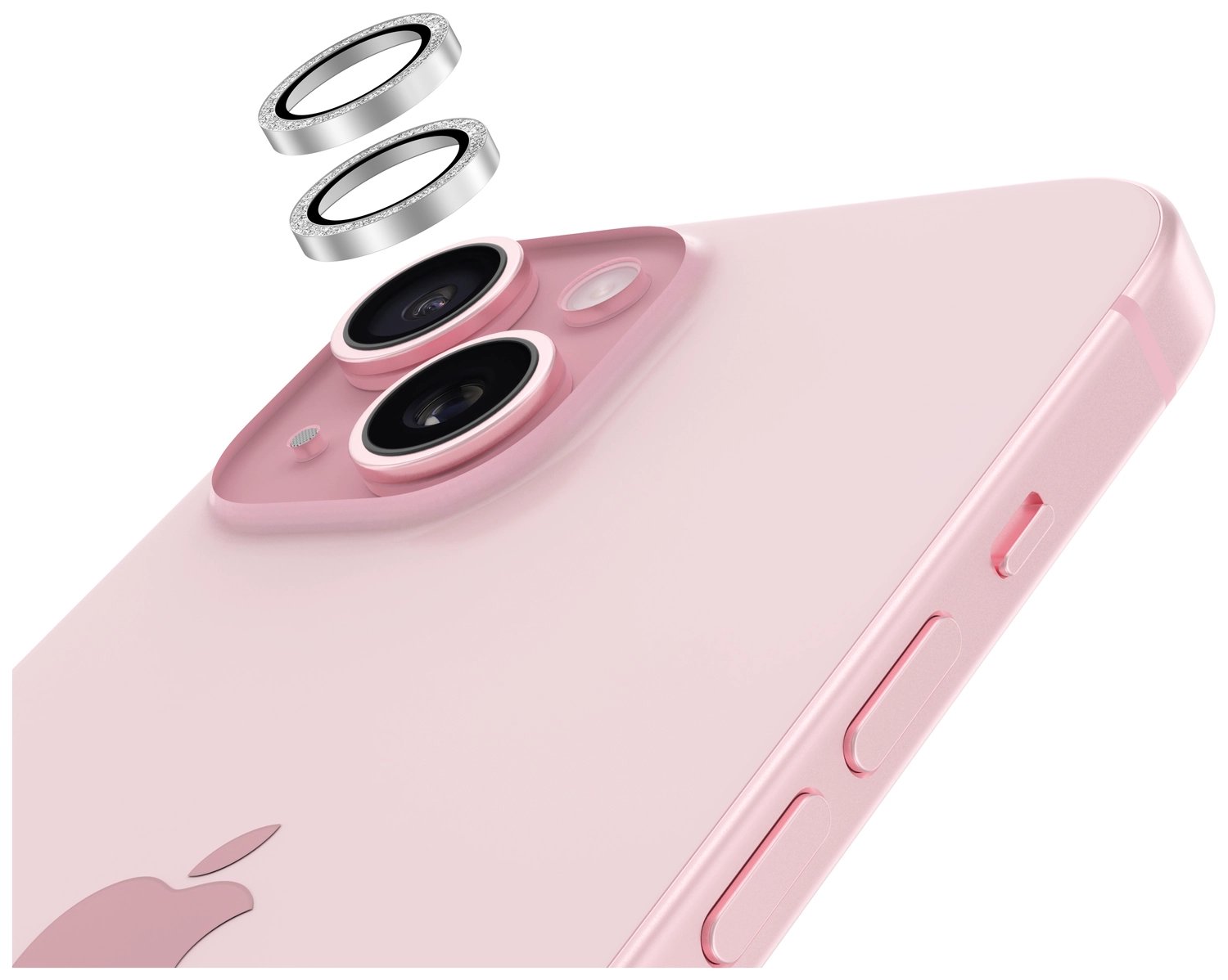AVY Apple iPhone 15 / 15 Plus Camera Lens Protector Rings Glitter Zilver afbeelding 9