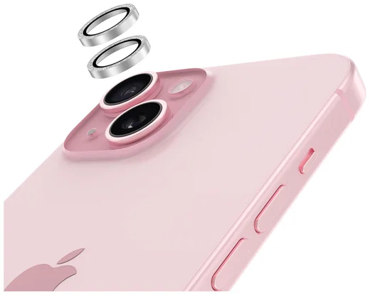 AVY Apple iPhone 15 / 15 Plus Camera Lens Protector Rings Glitter Zilver afbeelding 9