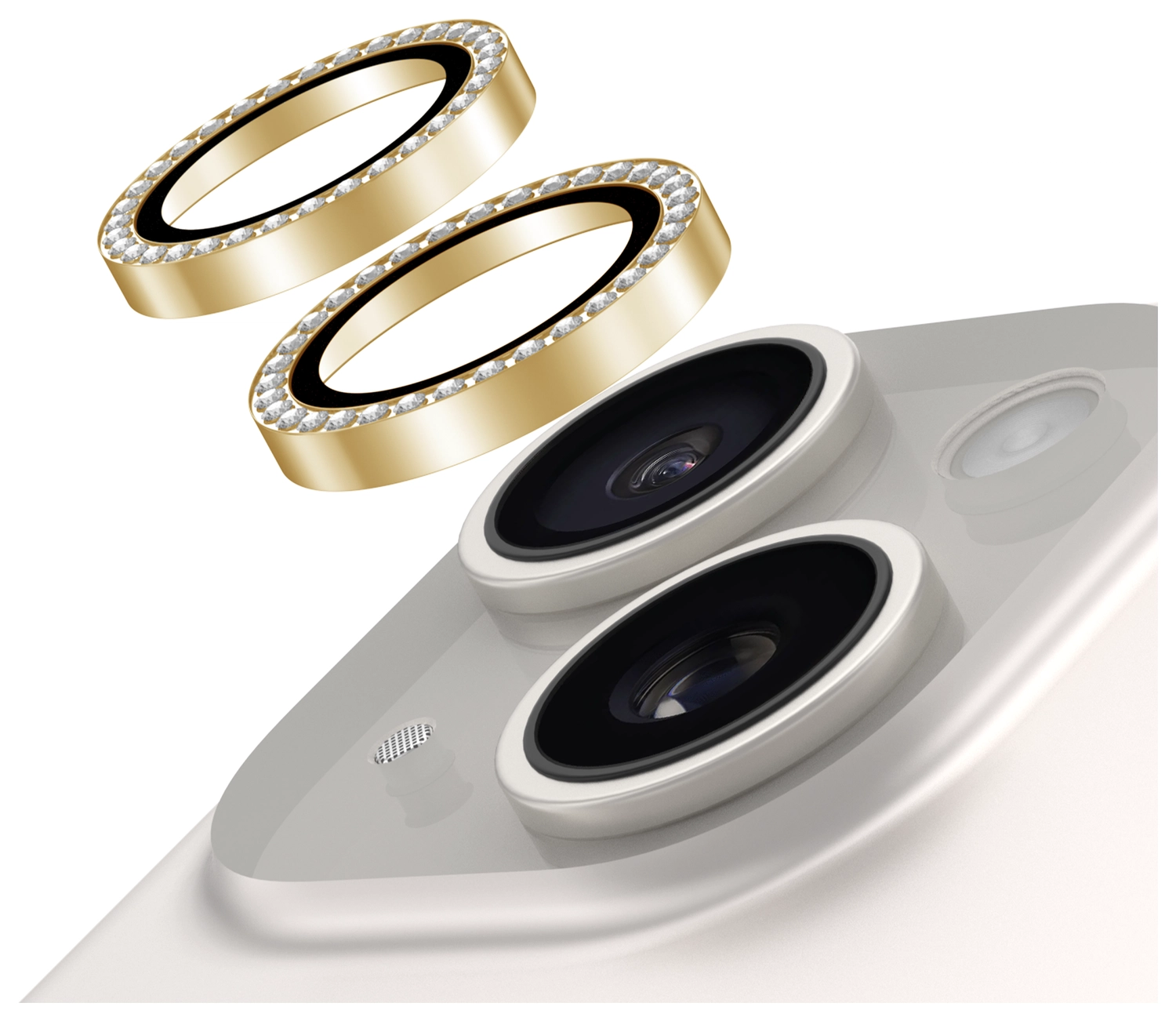 AVY Apple iPhone 15 / 15 Plus Camera Lens Protector Rings Diamant Goud afbeelding 1