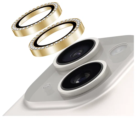 AVY Apple iPhone 15 / 15 Plus Camera Lens Protector Rings Diamant Goud afbeelding 1