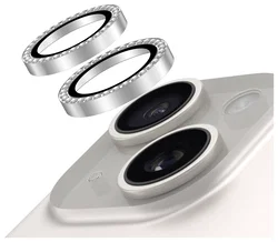 AVY Apple iPhone 15 / 15 Plus Camera Lens Protector Rings Diamant Zilver afbeelding