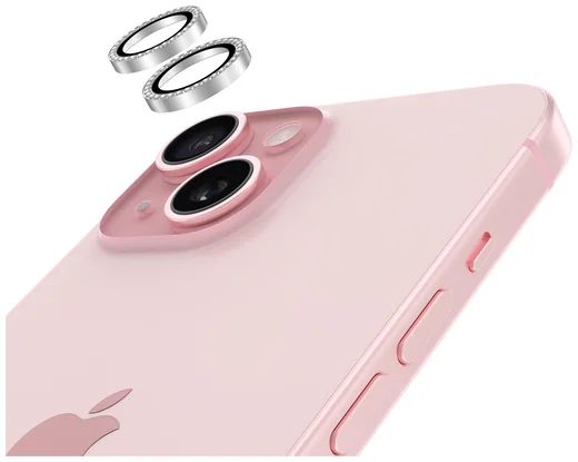 AVY Apple iPhone 15 / 15 Plus Camera Lens Protector Rings Diamant Zilver afbeelding 9