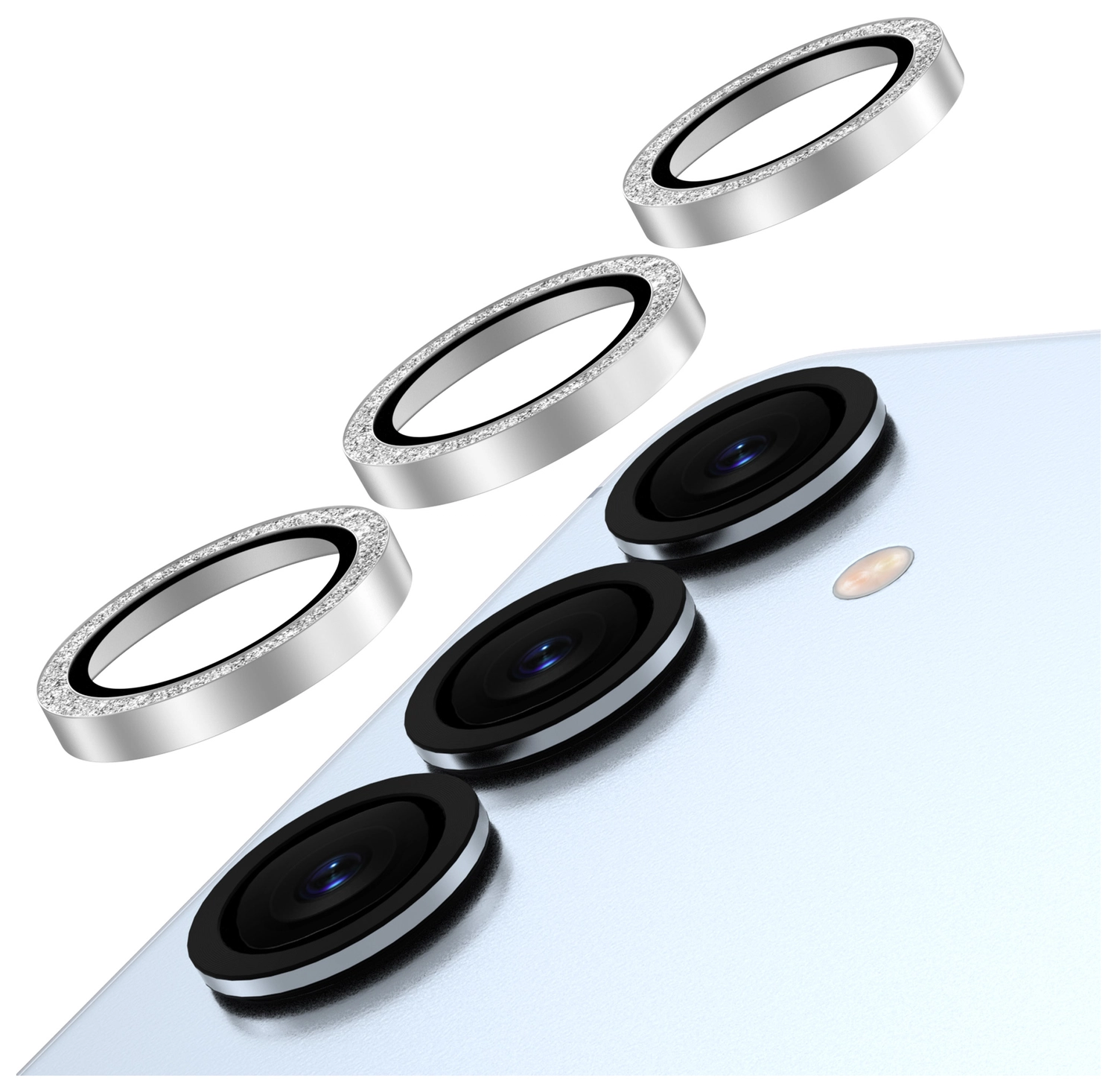AVY Samsung Galaxy S25 Camera Lens Protector Rings Glitter Zilver afbeelding 1