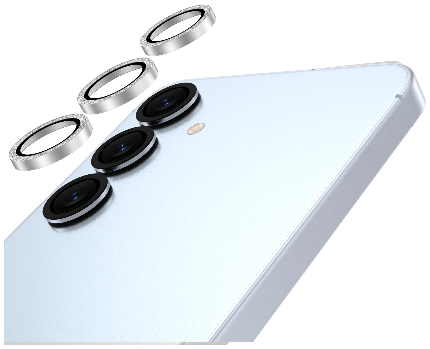 AVY Samsung Galaxy S25 Camera Lens Protector Rings Glitter Zilver afbeelding 9