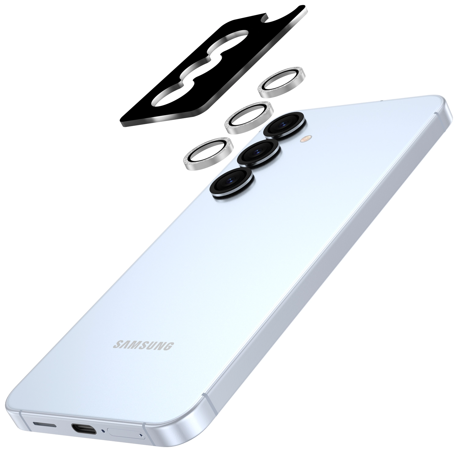 AVY Samsung Galaxy S25 Camera Lens Protector Rings Glitter Zilver afbeelding 2