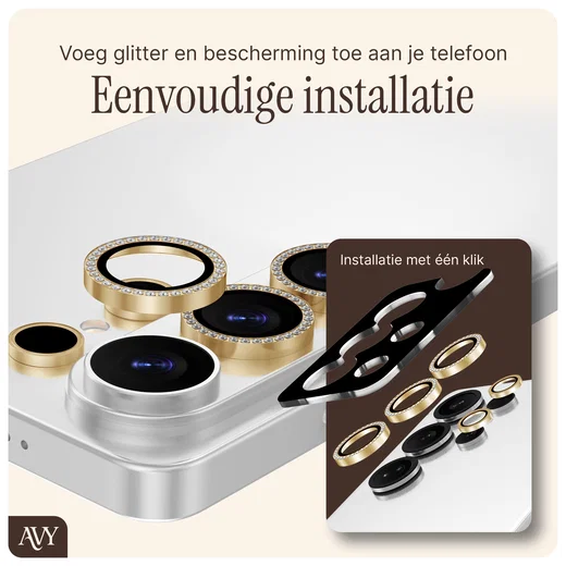 AVY Samsung Galaxy S25 Camera Lens Protector Rings Diamant Goud afbeelding 4