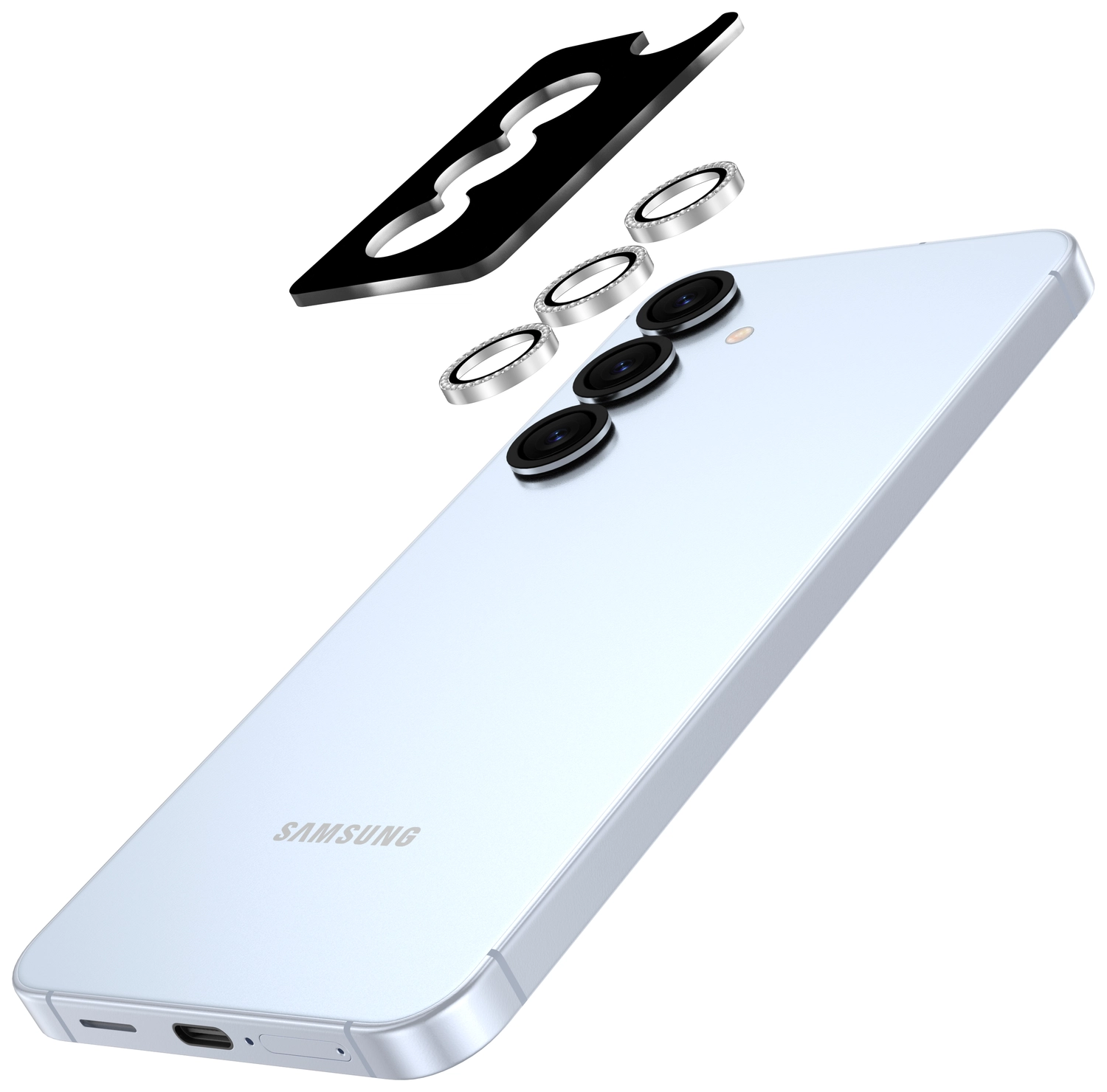 AVY Samsung Galaxy S25 Camera Lens Protector Rings Diamant Zilver afbeelding 2