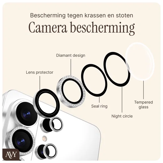 AVY Samsung Galaxy S25 Camera Lens Protector Rings Diamant Zilver afbeelding 5