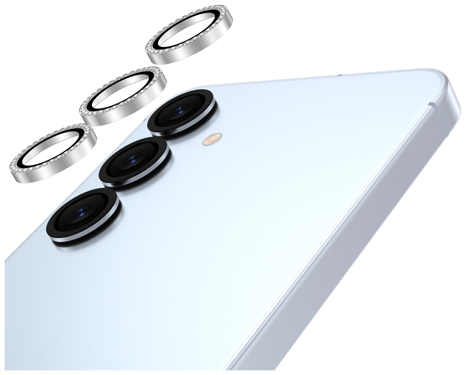 AVY Samsung Galaxy S25 Plus Camera Lens Protector Rings Diamant Zilver afbeelding 9