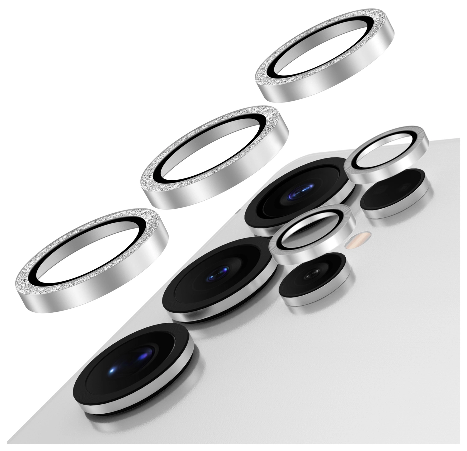 AVY Samsung Galaxy S25 Ultra Camera Lens Protector Rings Glitter Zilver afbeelding 1