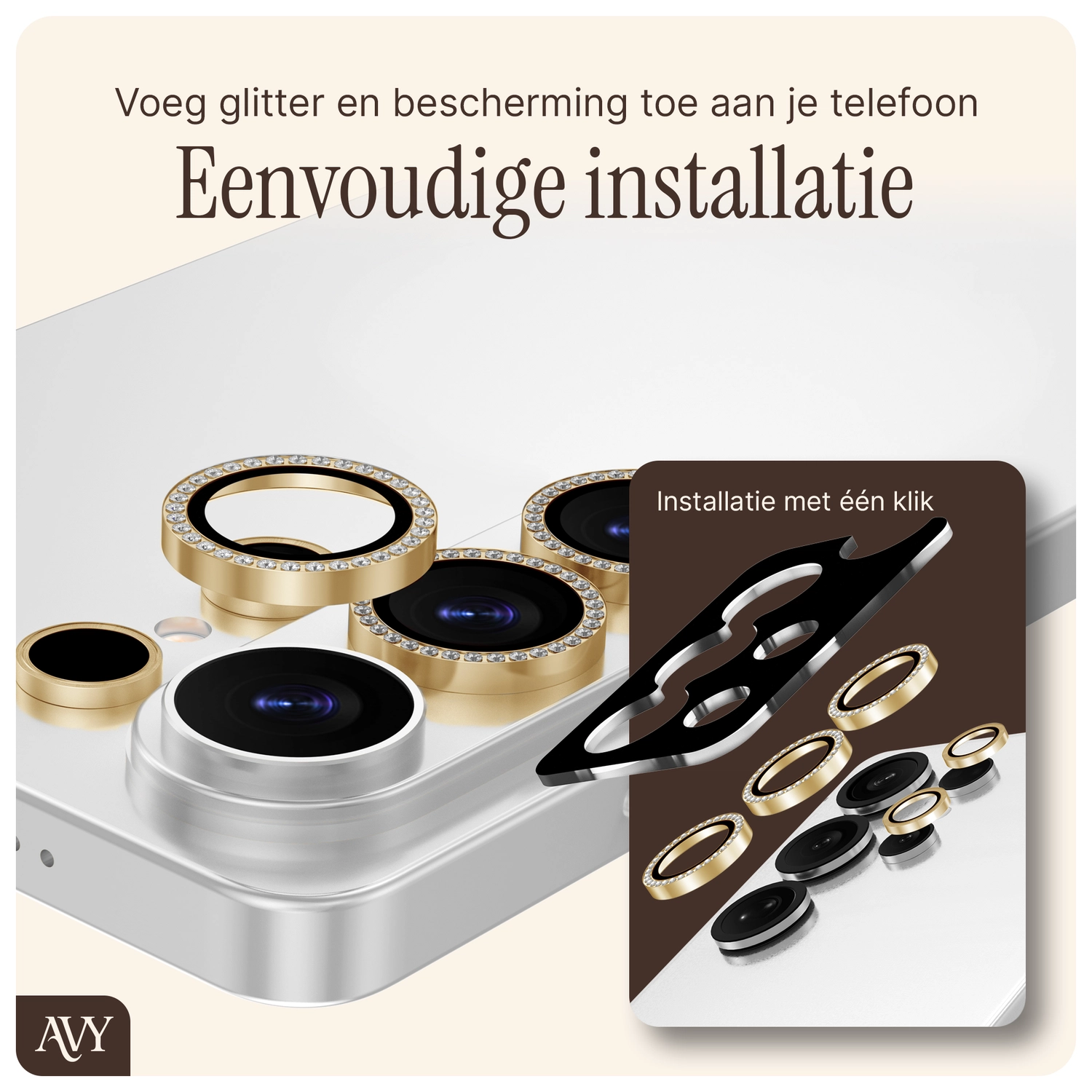 AVY Samsung Galaxy S25 Ultra Camera Lens Protector Rings Diamant Goud afbeelding 4