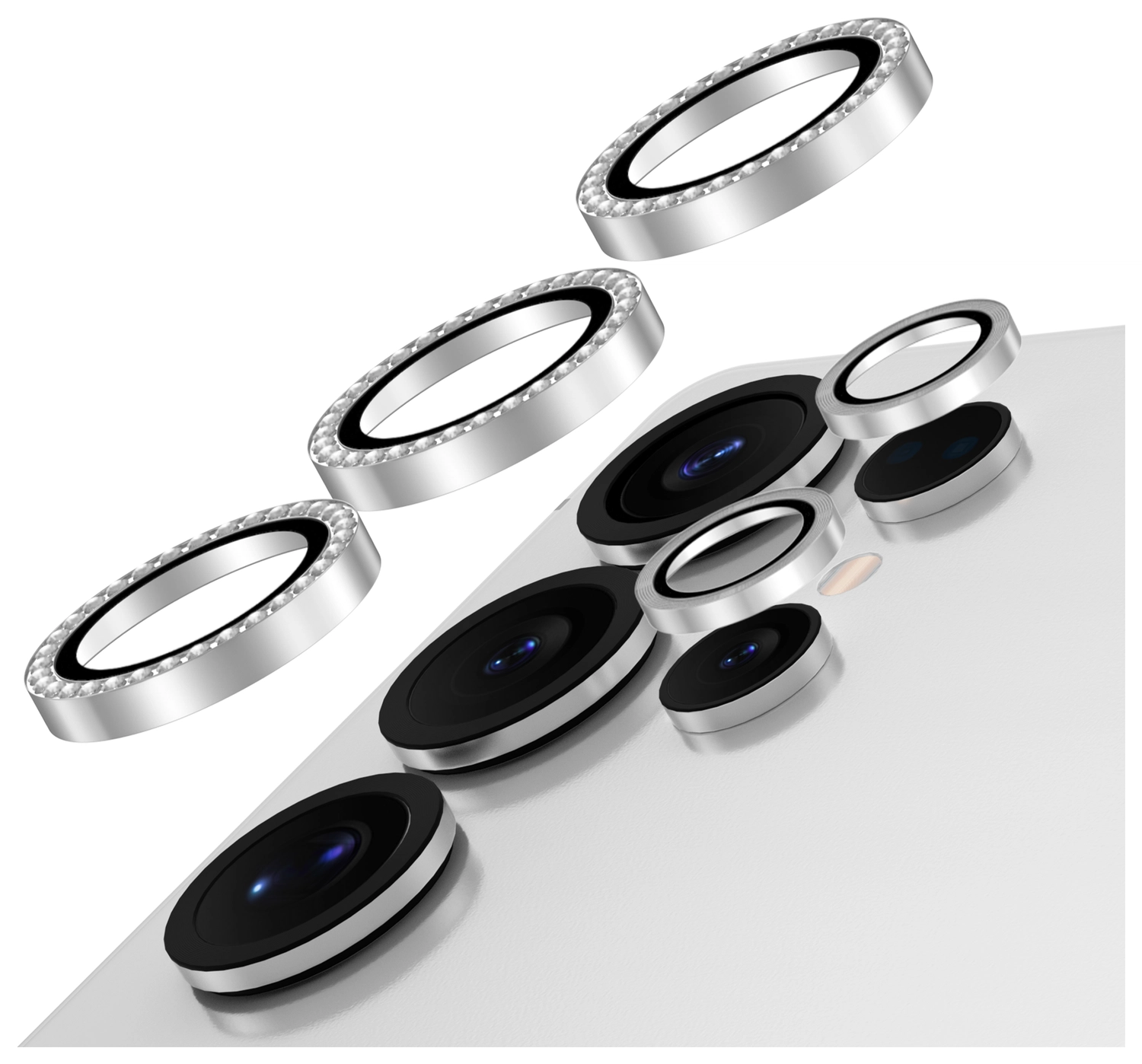 AVY Samsung Galaxy S25 Ultra Camera Lens Protector Rings Diamant Zilver afbeelding 1