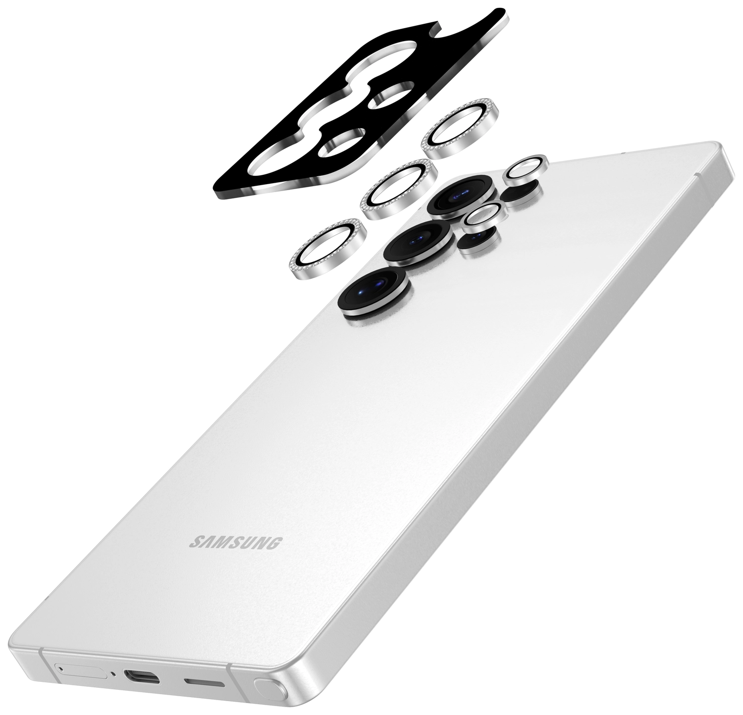 AVY Samsung Galaxy S25 Ultra Camera Lens Protector Rings Diamant Zilver afbeelding 2