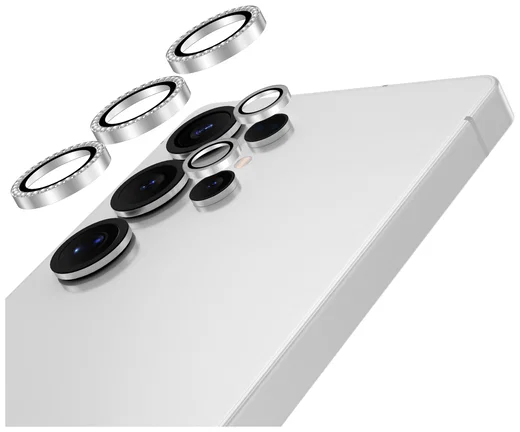 AVY Samsung Galaxy S25 Ultra Camera Lens Protector Rings Diamant Zilver afbeelding 9