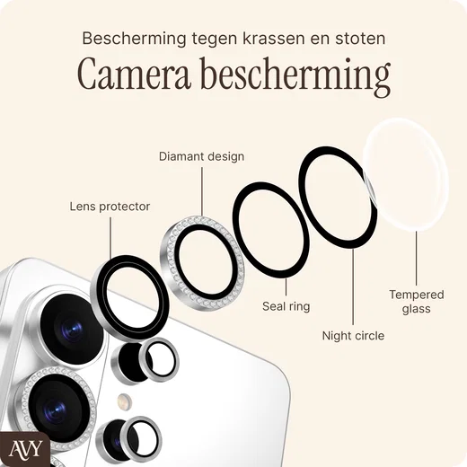 AVY Samsung Galaxy Z Flip 7 Camera Lens Protector Rings Diamant Zilver afbeelding 5