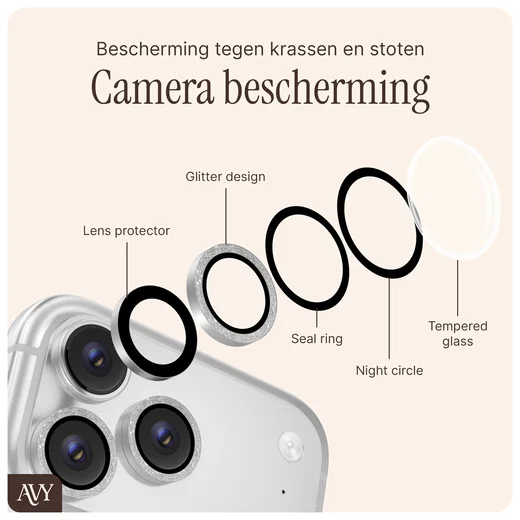 AVY Apple iPhone 17e / 16e Camera Lens Protector Rings Glitter Zilver afbeelding 4