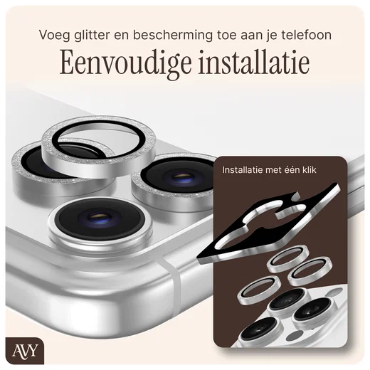 AVY Apple iPhone 17e / 16e Camera Lens Protector Rings Glitter Zilver afbeelding 6