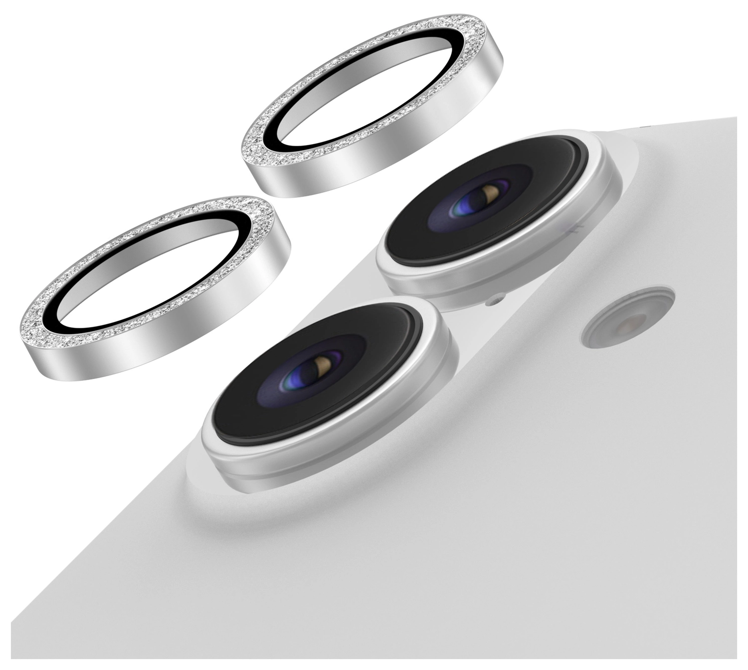 AVY Apple iPhone 17 / 16 / 16 Plus Camera Lens Protector Rings Glitter Zilver afbeelding 1
