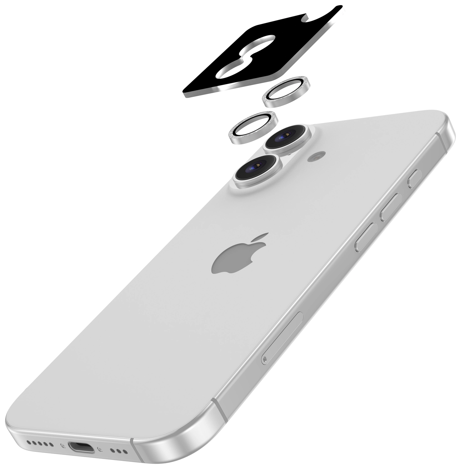 AVY Apple iPhone 17 / 16 / 16 Plus Camera Lens Protector Rings Glitter Zilver afbeelding 2
