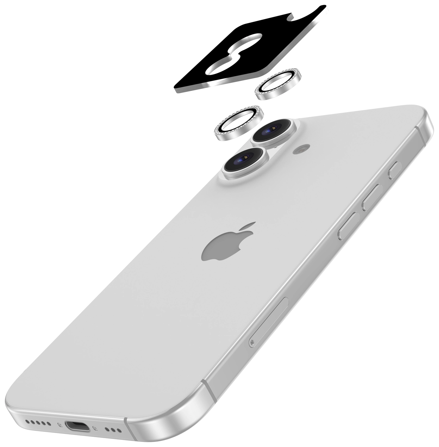 AVY Apple iPhone 17 / 16 / 16 Plus Camera Lens Protector Rings Diamant Zilver afbeelding 2