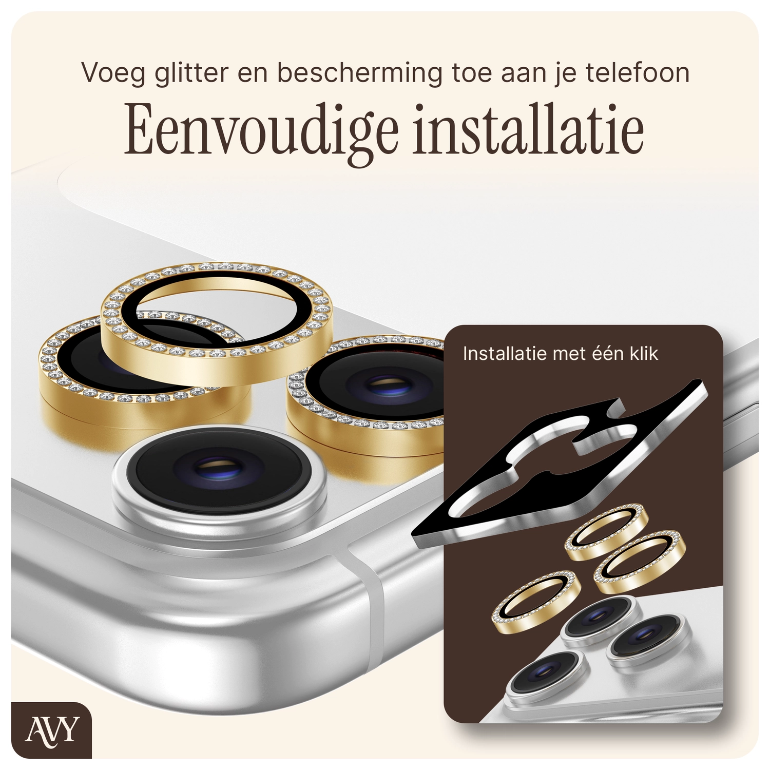 AVY Apple iPhone Air Camera Lens Protector Rings Diamant Goud afbeelding 4