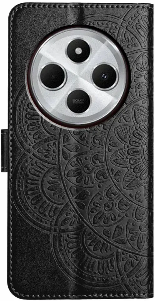 Xiaomi Redmi 14C Hoesje Mandala Book Case met Pasjeshouder Zwart afbeelding 1