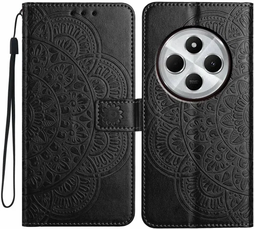Xiaomi Redmi 14C Hoesje Mandala Book Case met Pasjeshouder Zwart afbeelding 3