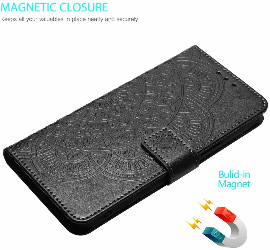 Xiaomi Redmi 14C Hoesje Mandala Book Case met Pasjeshouder Zwart afbeelding 6