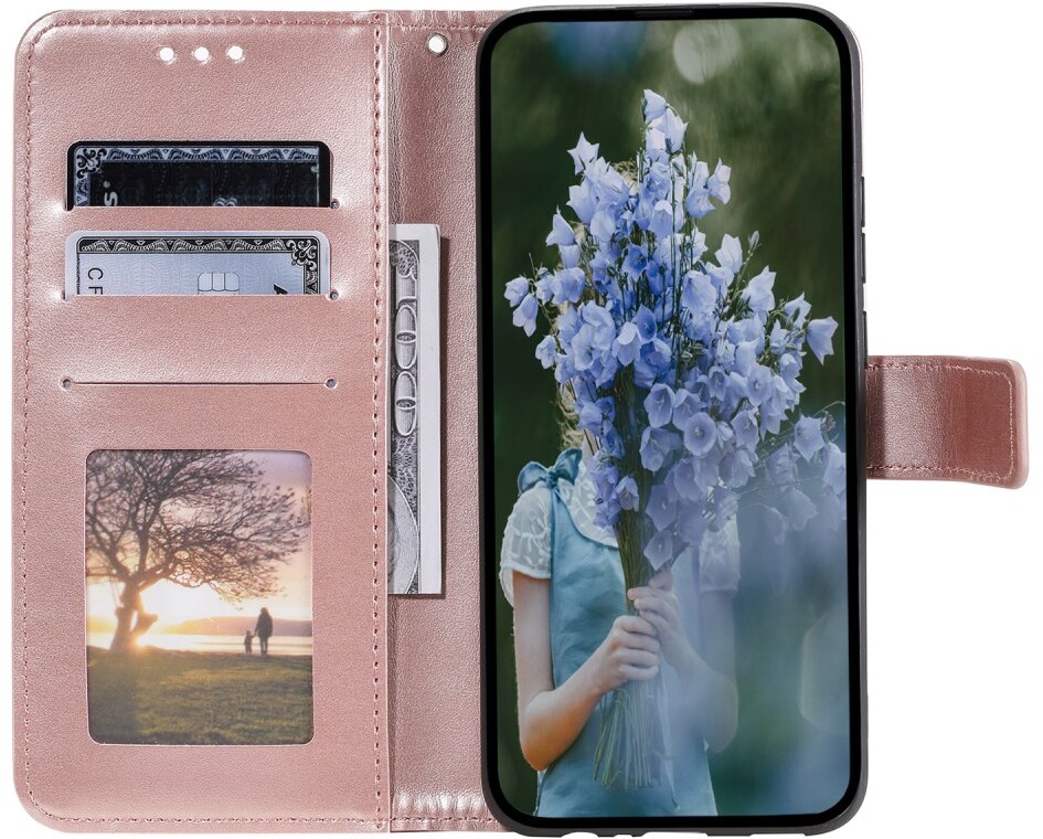 Samsung Galaxy A07 Hoesje Mandala Book Case met Pasjeshouder Roze Goud afbeelding 2