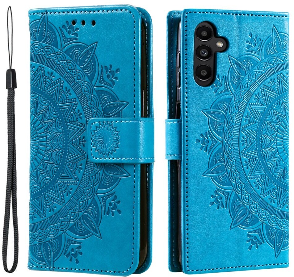 Samsung Galaxy A35 Hoesje Mandala Book Case met Pasjeshouder Blauw afbeelding 1
