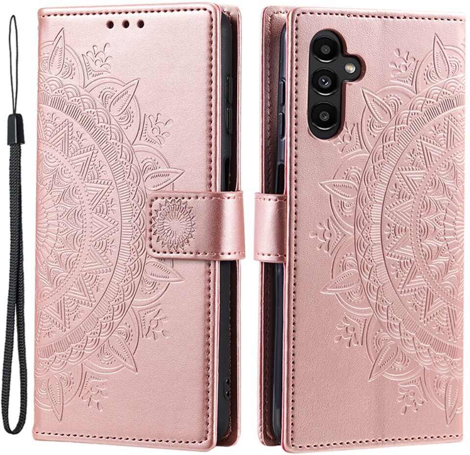 Samsung Galaxy A35 Hoesje Mandala Book Case met Pasjeshouder Roze Goud afbeelding 1