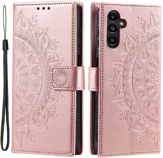 Samsung Galaxy A35 Hoesje Mandala Book Case met Pasjeshouder Roze Goud afbeelding 1