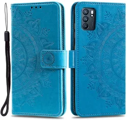 Oppo A5 (2025) Hoesje Mandala Book Case met Pasjeshouder Blauw afbeelding