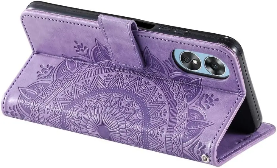 Oppo A5 (2025) Hoesje Mandala Book Case met Pasjeshouder Paars afbeelding 4