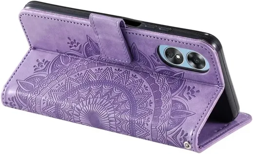 Oppo A5 (2025) Hoesje Mandala Book Case met Pasjeshouder Paars afbeelding 4