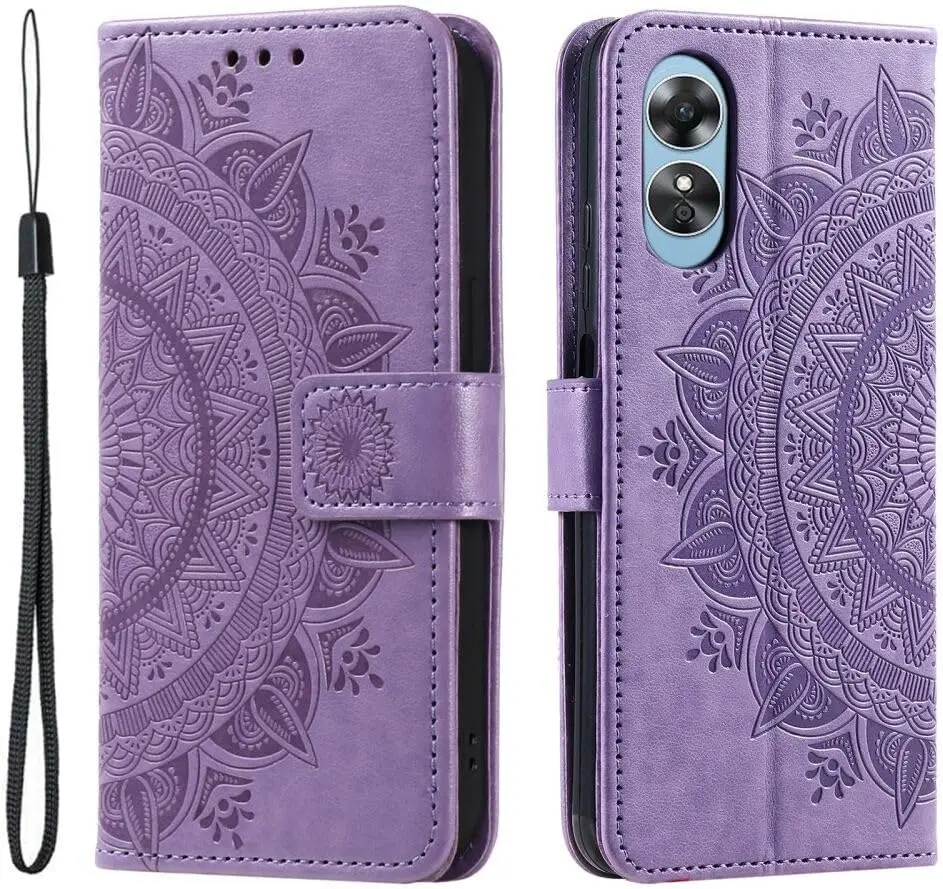 Oppo A5 (2025) Hoesje Mandala Book Case met Pasjeshouder Paars afbeelding 1