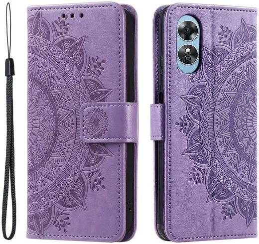 Oppo A5 (2025) Hoesje Mandala Book Case met Pasjeshouder Paars afbeelding 1