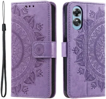 Oppo A5 (2025) Hoesje Mandala Book Case met Pasjeshouder Paars