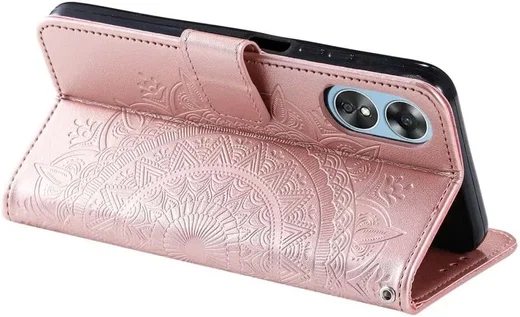 Oppo A5 (2025) Hoesje Mandala Book Case met Pasjeshouder Roze Goud afbeelding 4