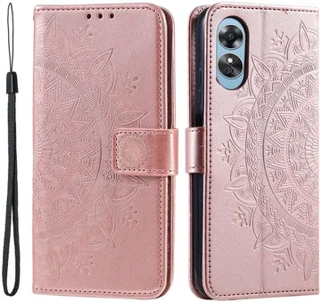 Oppo A5 (2025) Hoesje Mandala Book Case met Pasjeshouder Roze Goud