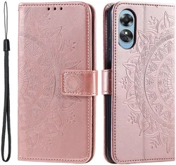 Oppo A5 (2025) Hoesje Mandala Book Case met Pasjeshouder Roze Goud afbeelding